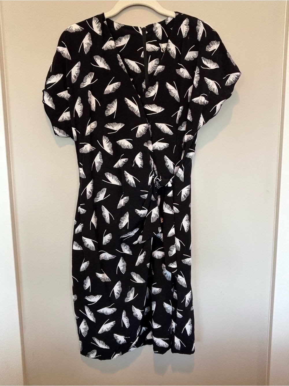 Vntg Marnie West Black Feather-Print Midi Wrap Dress